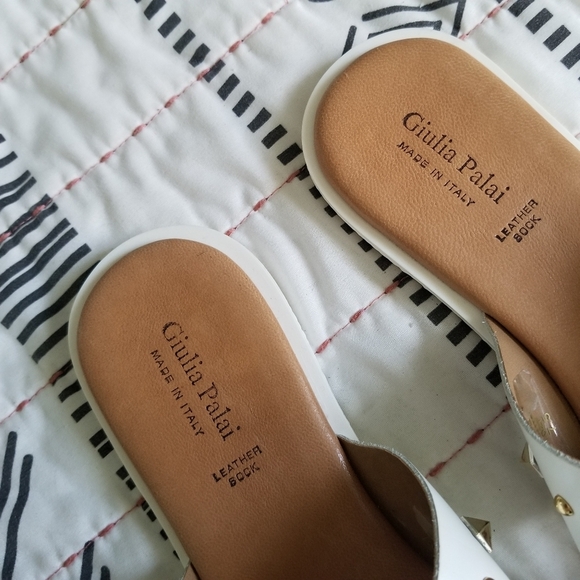 Giulia Palai White Sandals Slides Leather - Picture 9 of 9